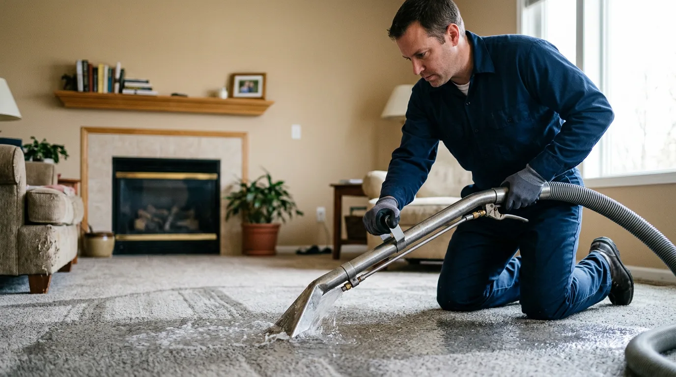 Water damage restoration technician working near Dexter, MN